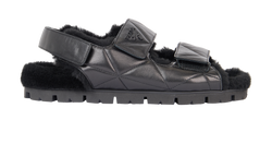 Prada Logo Strap Chunky Sandals, Leather/Shearling, Black, UK6, 3*