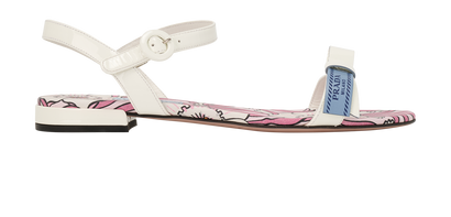 Prada Abstract Floral Sandals, &pound;230, Shoes, Pink/White, Patent Leather, Front view