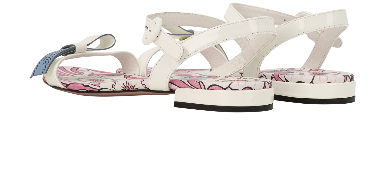 Prada Abstract Floral Sandals, &pound;230, Shoes, Pink/White, Patent Leather, Back view
