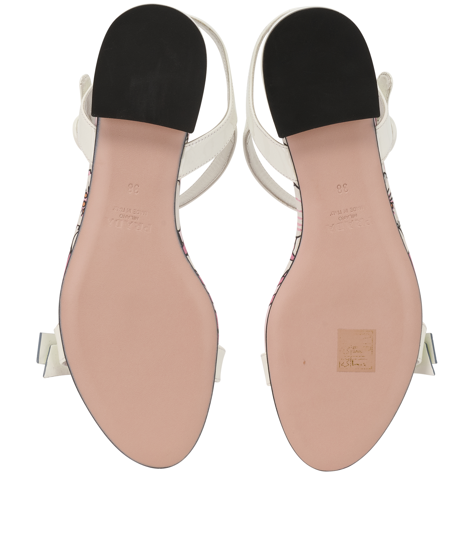 Prada Abstract Floral Sandals, &pound;230, Shoes, Pink/White, Patent Leather, Top view