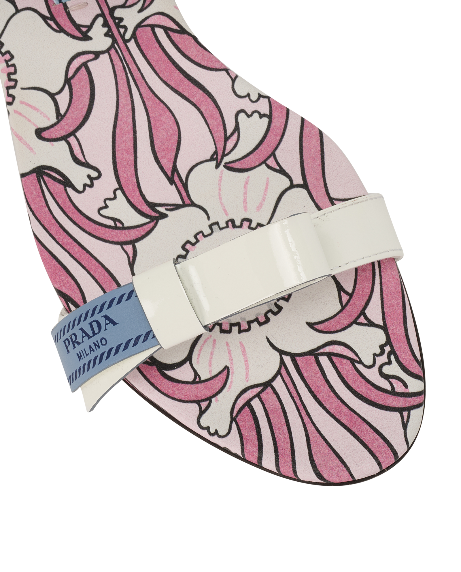 Prada Abstract Floral Sandals, &pound;230, Shoes, Pink/White, Patent Leather, Other view