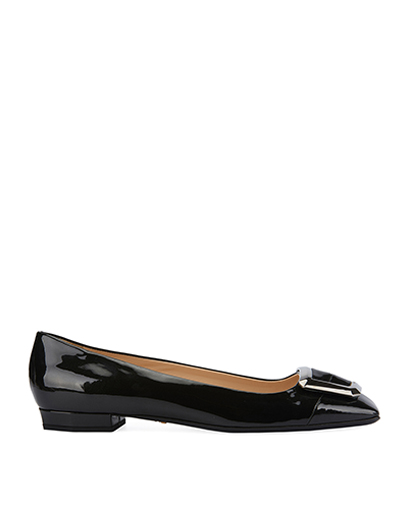 Prada Silver Buckle Flats, front view