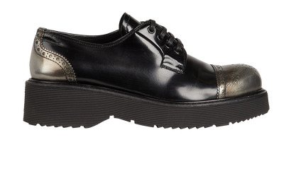 Prada Lace Up Brogues, £220, Shoes, Black, Leather, Front view