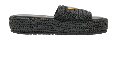 Prada Crochet Flatform Slides, &pound;395, Shoes, Black, Raffia, Front view