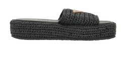 Prada Crochet Flatform Slides, Raffia, Black, UK4, 2*