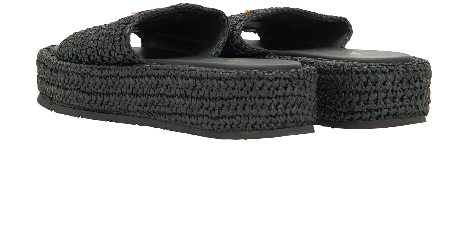 Prada Crochet Flatform Slides, &pound;395, Shoes, Black, Raffia, Back view