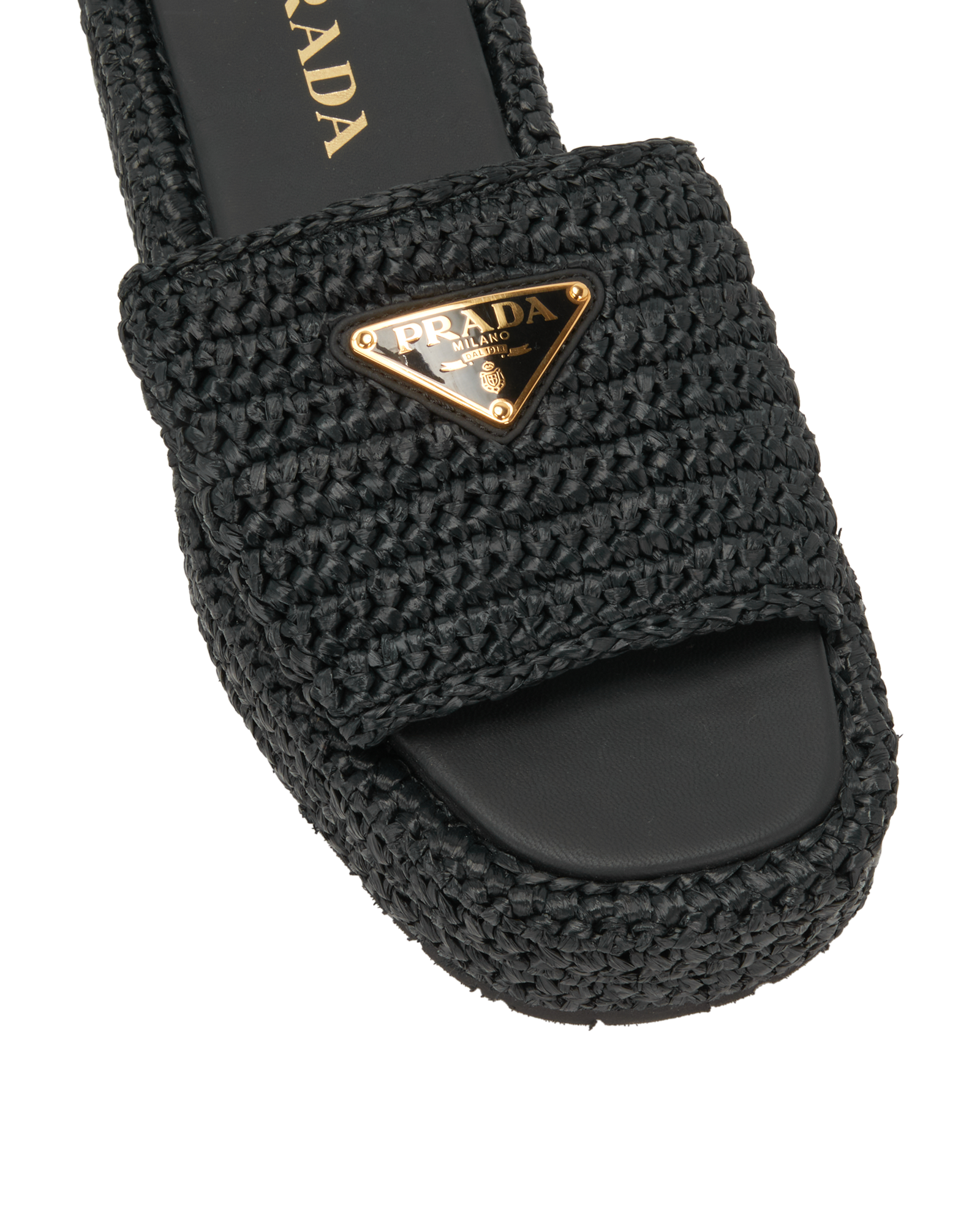 Prada Crochet Flatform Slides, &pound;395, Shoes, Black, Raffia, Other view