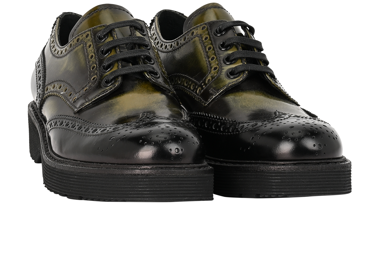 Prada Ombre Brogues, &pound;220, Shoes, Black/Green, Leather, Side view