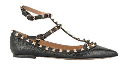 Valentino Rockstud Cage Ballet Flats, &pound;295, Shoes, Black, Leather, Front view