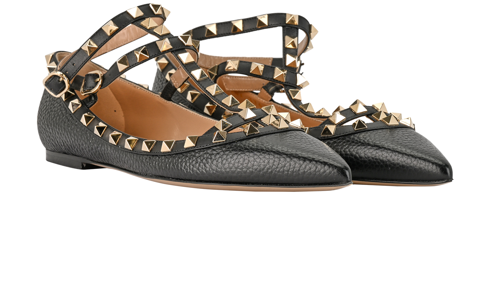 Valentino Rockstud Cage Ballet Flats, &pound;295, Shoes, Black, Leather, Side view