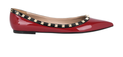 Valentino Rockstud Pointed Toe Ballet Flats, Patent, Red, UK7, 2*