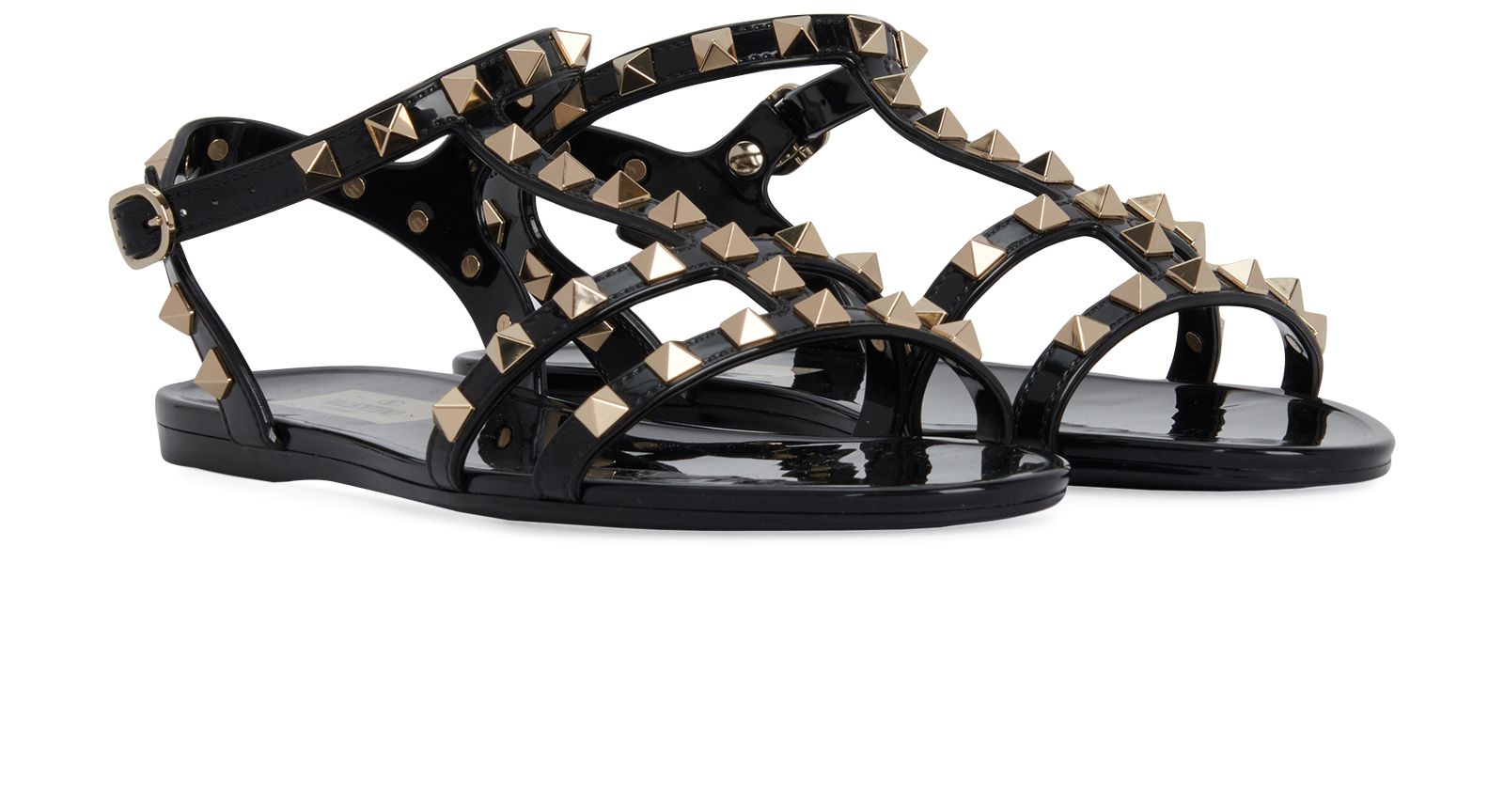 Valentino Rockstud Sandals, &pound;295, Shoes, Black, PVC, Side view