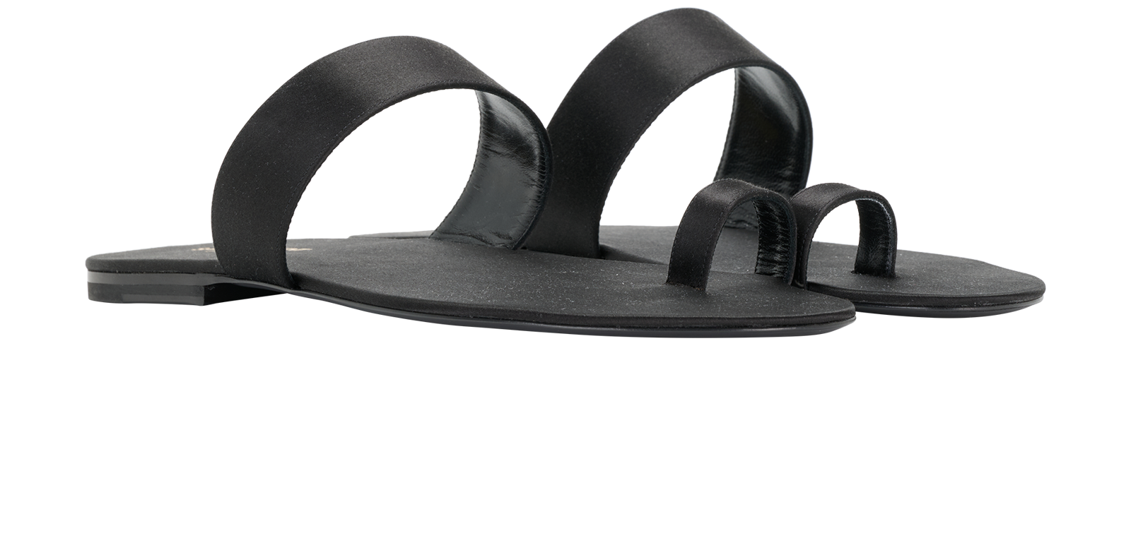 Saint Laurent Slides Sandals, &pound;195, Shoes, Black, Leather/Satin, Side view