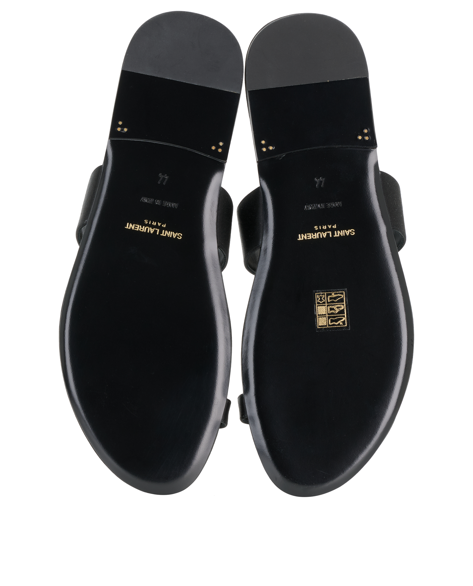 Saint Laurent Slides Sandals, &pound;195, Shoes, Black, Leather/Satin, Top view