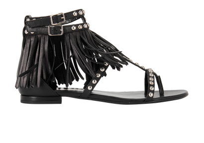 Saint Laurent Nu Pieds Fringe Studded Sandals, &pound;290, Shoes, Black, Leather, Front view