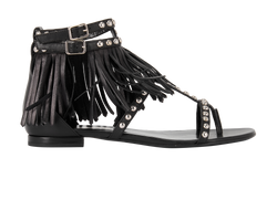 Saint Laurent Nu Pieds Fringe Studded Sandals, Leather, Black, UK3, B, 2*