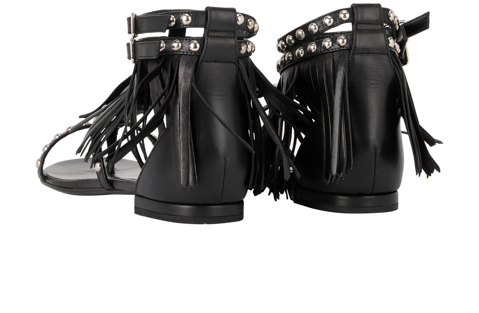 Saint Laurent Nu Pieds Fringe Studded Sandals, &pound;290, Shoes, Black, Leather, Back view