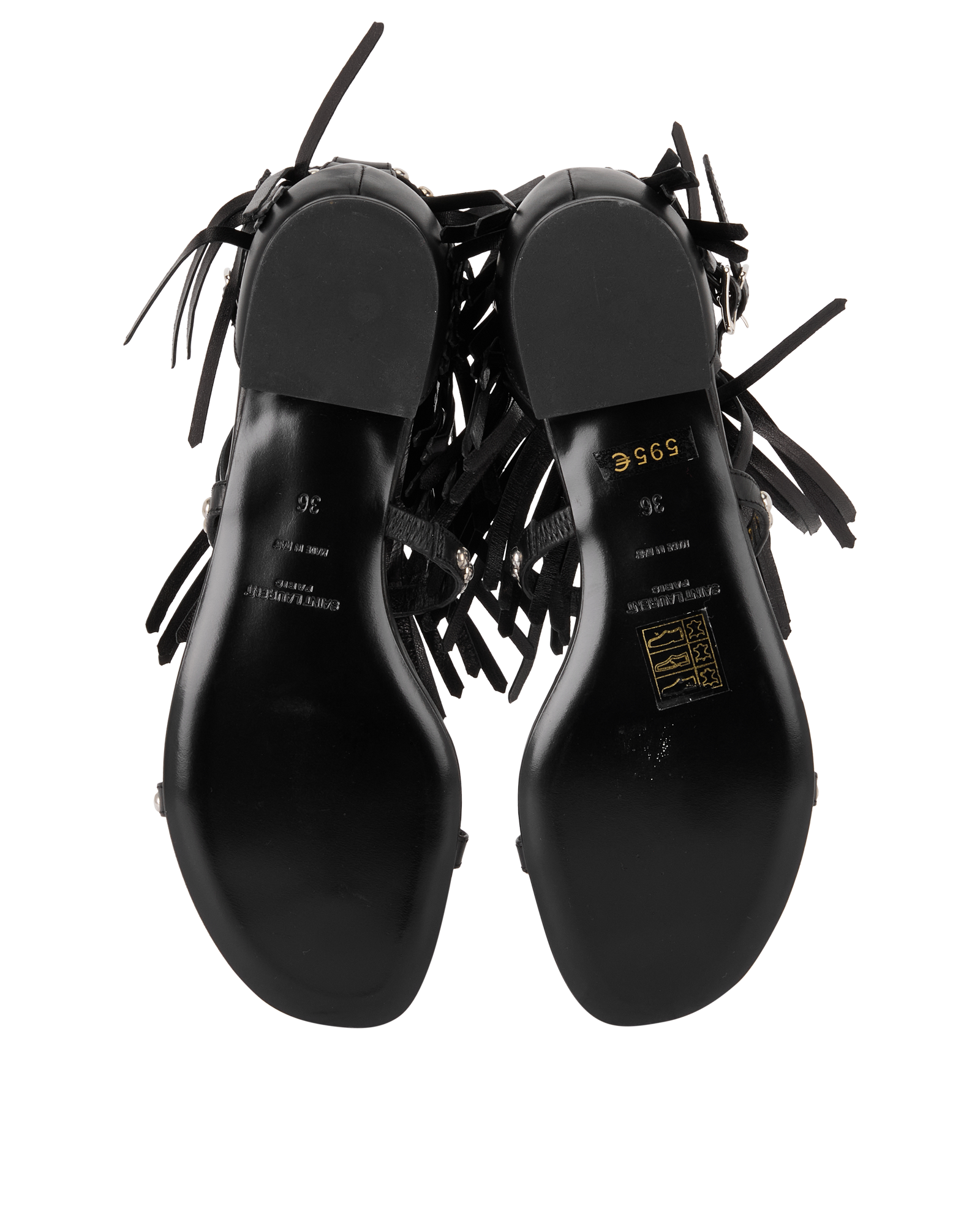 Saint Laurent Nu Pieds Fringe Studded Sandals, &pound;290, Shoes, Black, Leather, Top view
