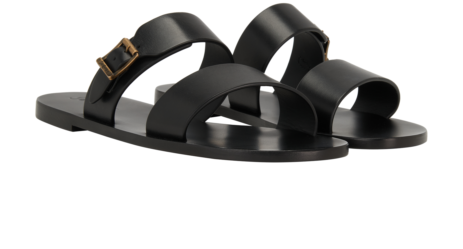 Saint Laurent IOS Buckle Sandals, &pound;350, Shoes, Black, Leather, Side view