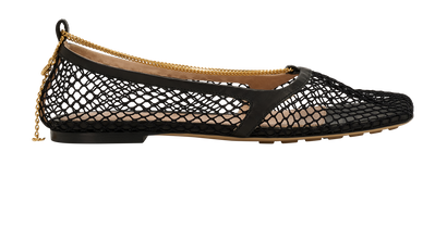 Bottega Veneta Stretch Chained Ballerina, &pound;275, Shoes, Black, Leather/Mesh, Front view