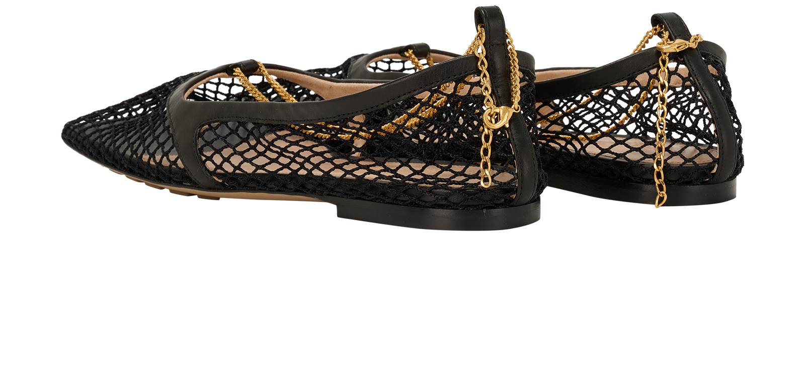 Bottega Veneta Stretch Chained Ballerina, &pound;275, Shoes, Black, Leather/Mesh, Back view