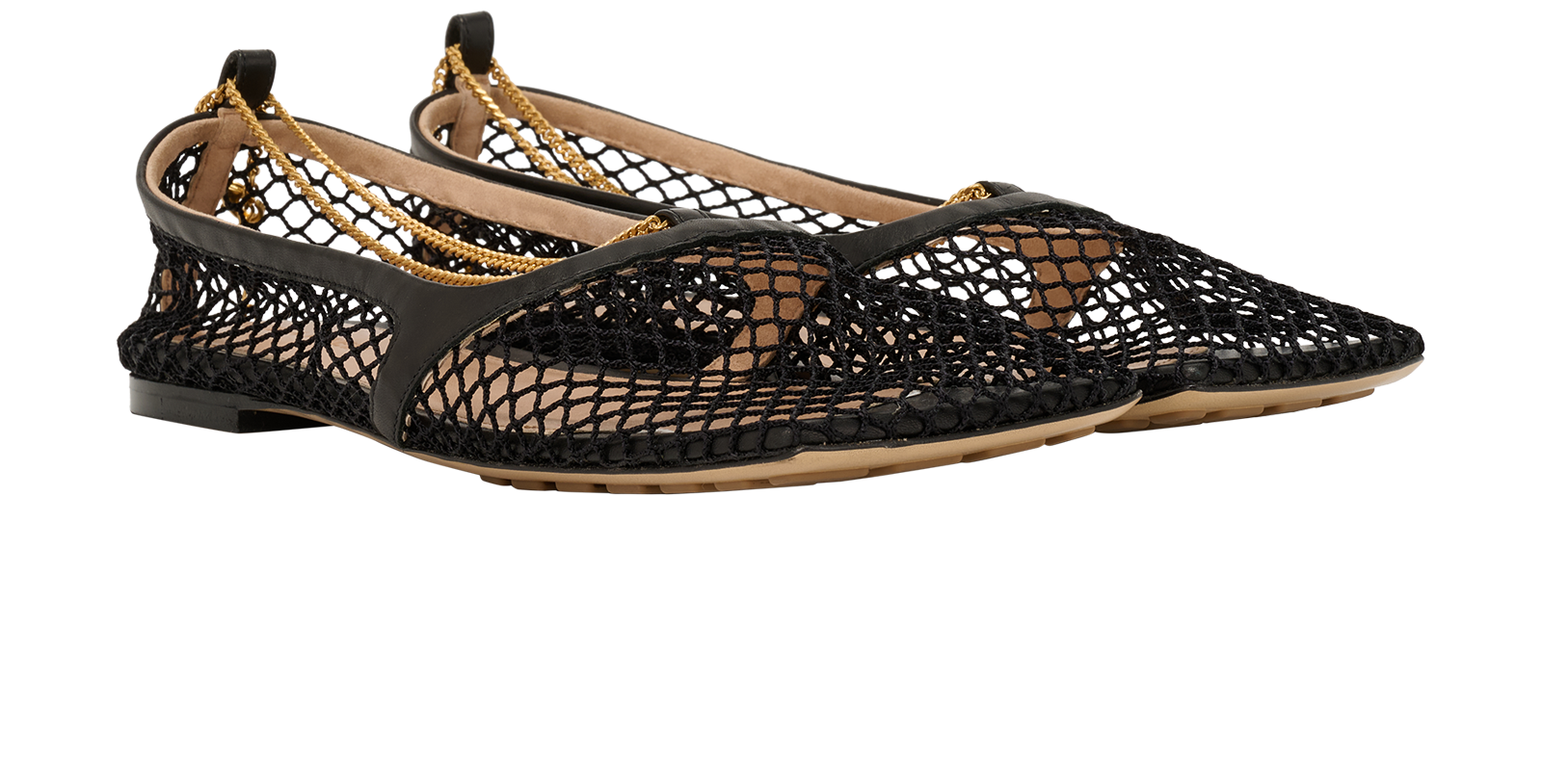 Bottega Veneta Stretch Chained Ballerina, &pound;275, Shoes, Black, Leather/Mesh, Side view