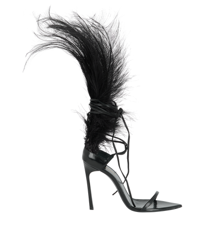 Saint Laurent Iris 105 Sandals, &pound;350, Shoes, Black, Feathers/Leather, Front view
