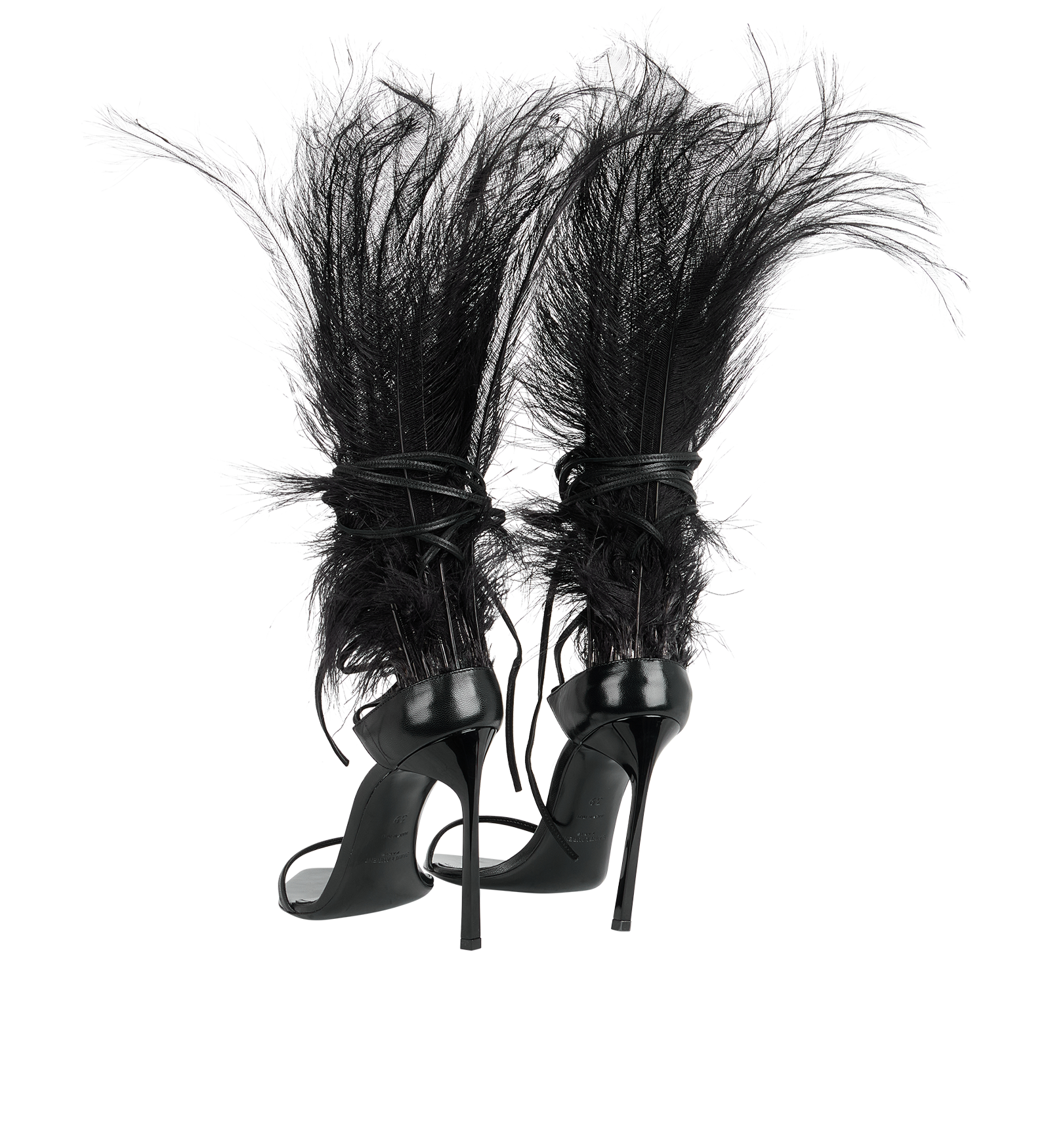 Saint Laurent Iris 105 Sandals, &pound;350, Shoes, Black, Feathers/Leather, Back view