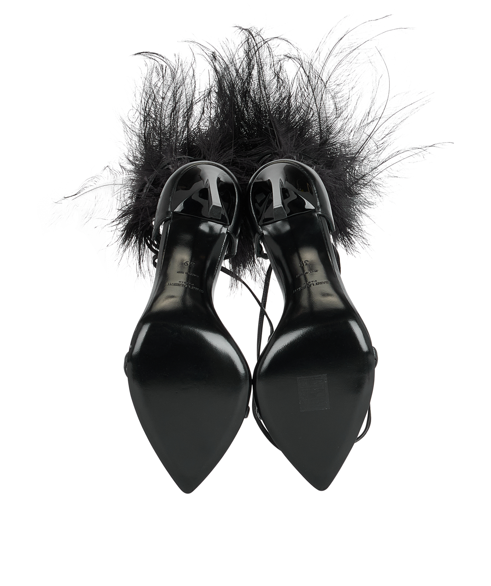 Saint Laurent Iris 105 Sandals, &pound;350, Shoes, Black, Feathers/Leather, Top view