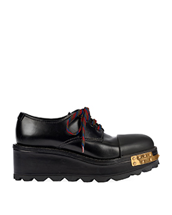 Prada Cap-Toe Platform Oxford Shoes, Leather, Black, DB, UK 6