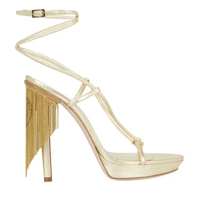 Versace Medusa Fringed Strappy Heels, front view