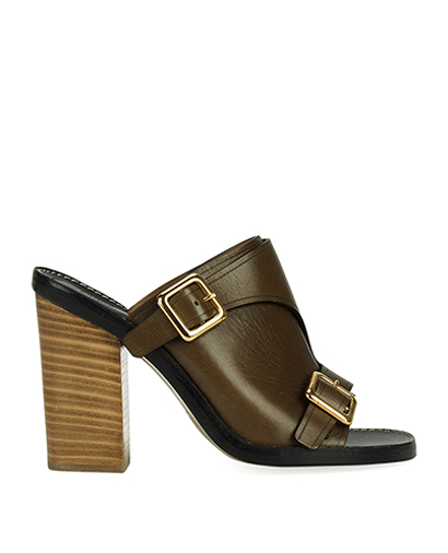Chloe Khaki Buckle Leather Mules, front view