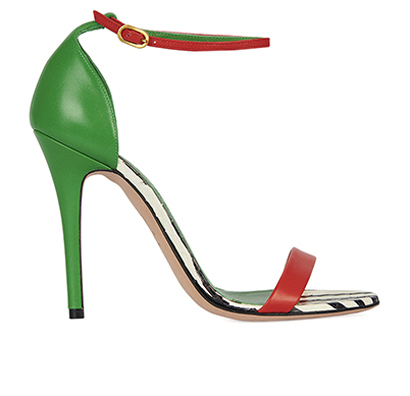 Alexander McQueen Ankle Strap Sandals, &pound;135, Shoes, Green/Red/White, Leather, Front view