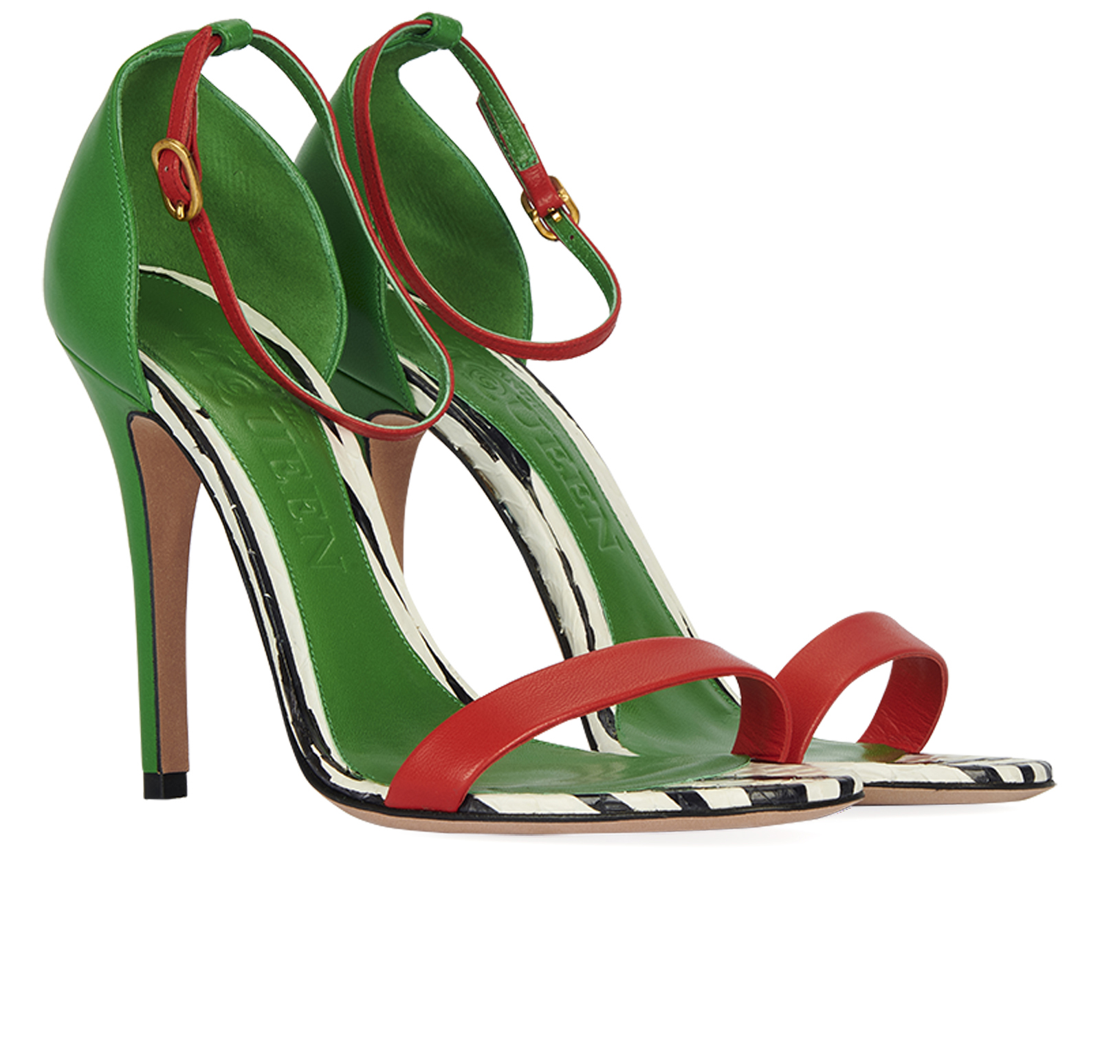 Alexander McQueen Ankle Strap Sandals, &pound;135, Shoes, Green/Red/White, Leather, Side view