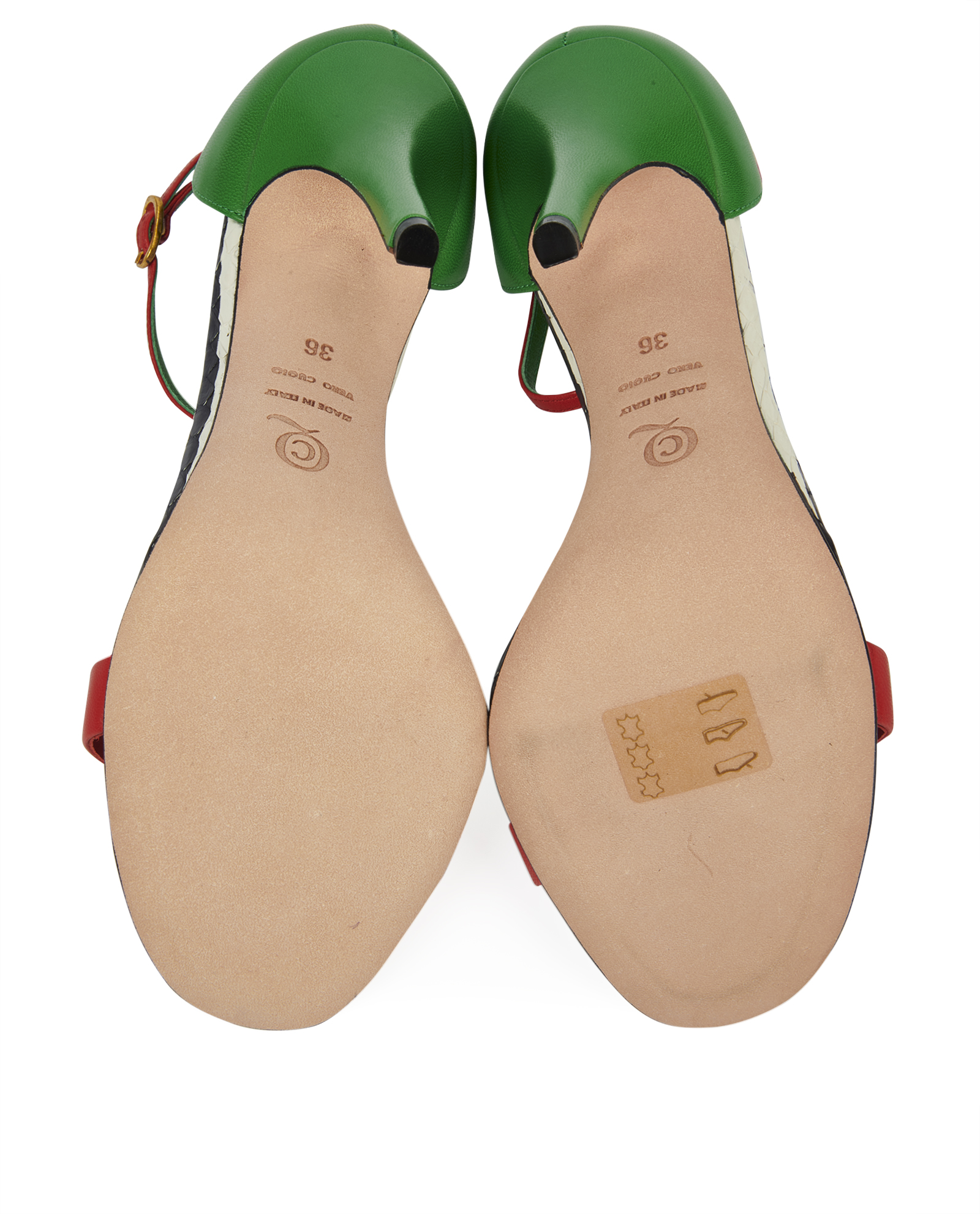Alexander McQueen Ankle Strap Sandals, &pound;135, Shoes, Green/Red/White, Leather, Top view