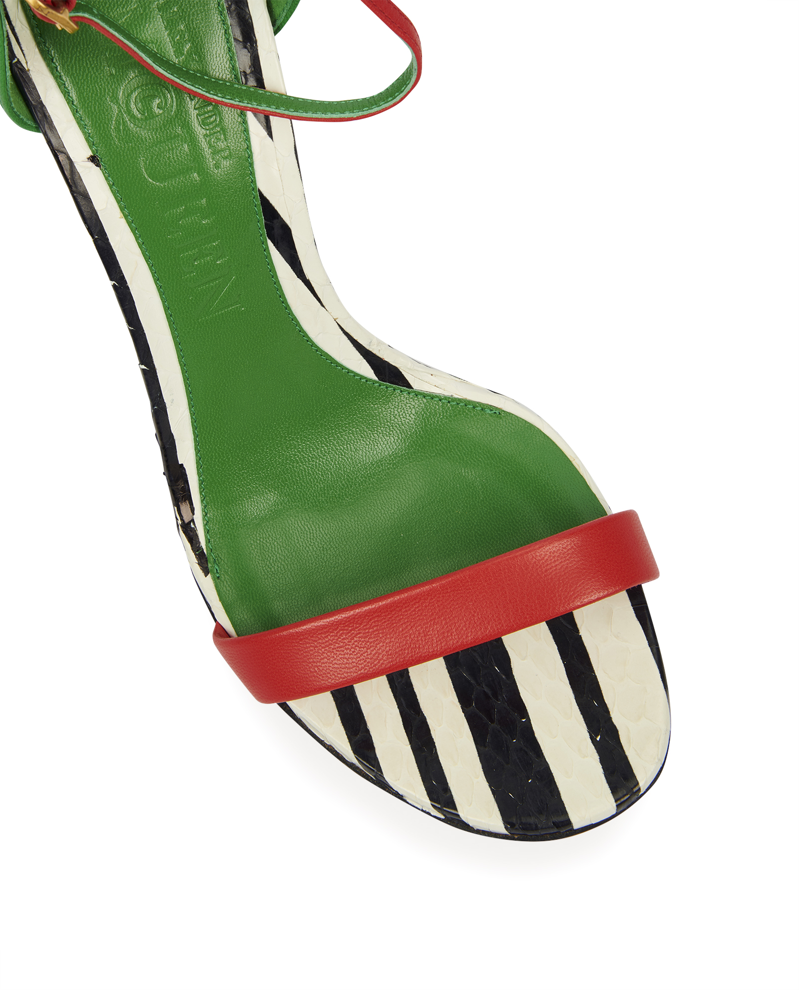 Alexander McQueen Ankle Strap Sandals, &pound;135, Shoes, Green/Red/White, Leather, Other view