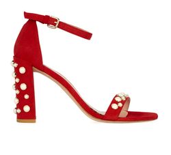 Stuart Weitzman Embellished Sandals, Suede, Red, DB, UK7, 3*
