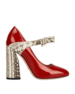 Gucci Red Nimue Snakeskin Mary Jane Pumps ,Snakeskin, Red, UK 5