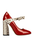 Gucci Red Nimue Snakeskin Mary Jane Pumps, front view