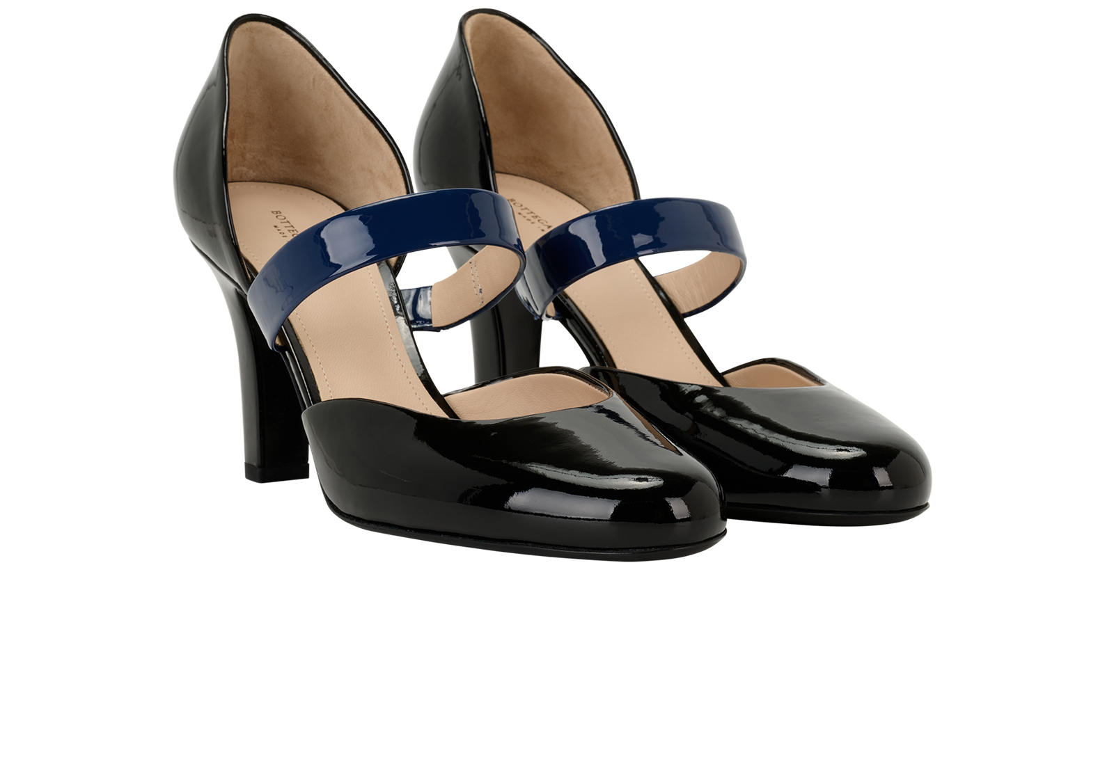 Bottega Veneta Mary Jane Pumps, &pound;120, Shoes, Black/Blue, Patent Leather, Side view