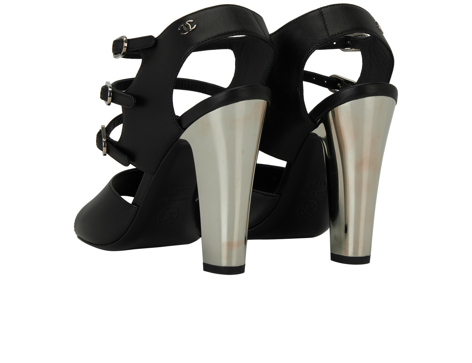 Chanel Strappy Buckle Sandals, &pound;550, Shoes, Black, Leather, Back view