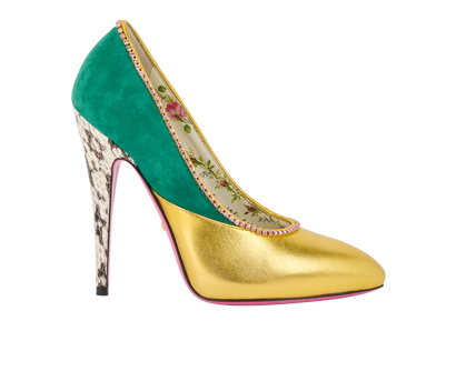Gucci Heels, £230, Shoes, Cream/Gold/Green, Leather/Suede, Front view