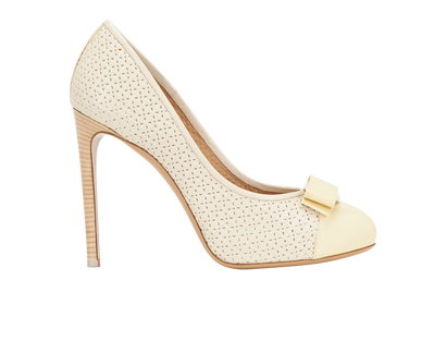 Ferragamo Bow Heels, &pound;150, Shoes, Beige, Leather, Front view