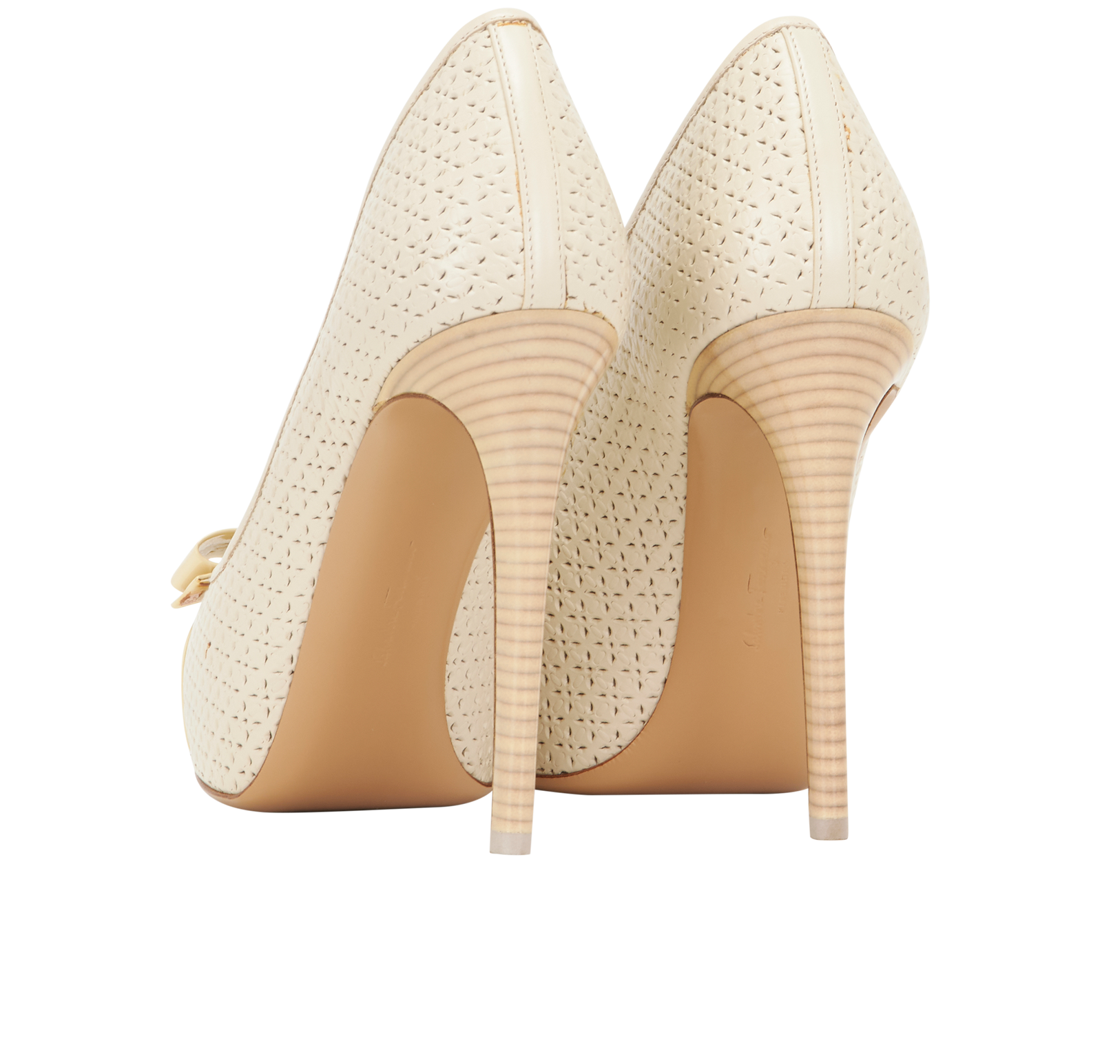 Ferragamo Bow Heels, &pound;150, Shoes, Beige, Leather, Back view