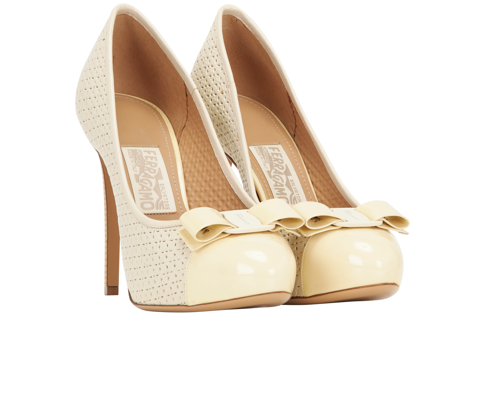 Ferragamo Bow Heels, &pound;150, Shoes, Beige, Leather, Side view