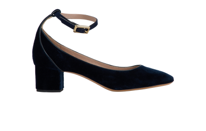 Chloe Ankle Strap Heels, &pound;150, Shoes, Navy, Velvet, Front view