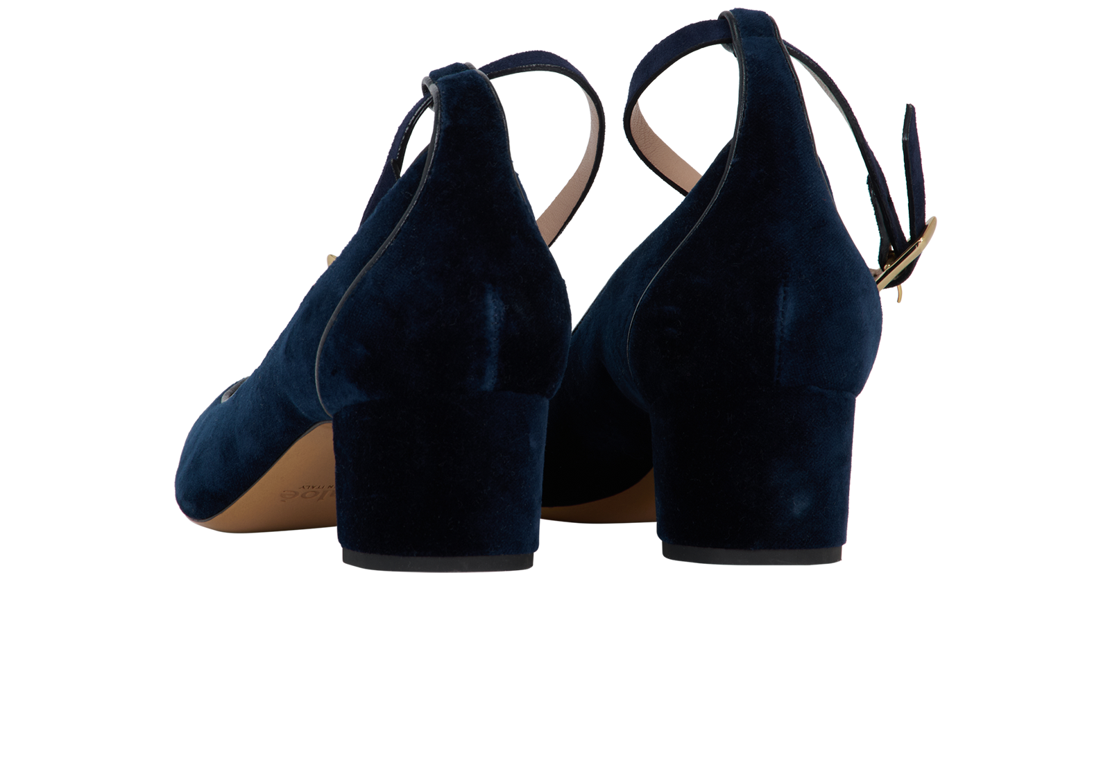 Chloe Ankle Strap Heels, &pound;150, Shoes, Navy, Velvet, Back view