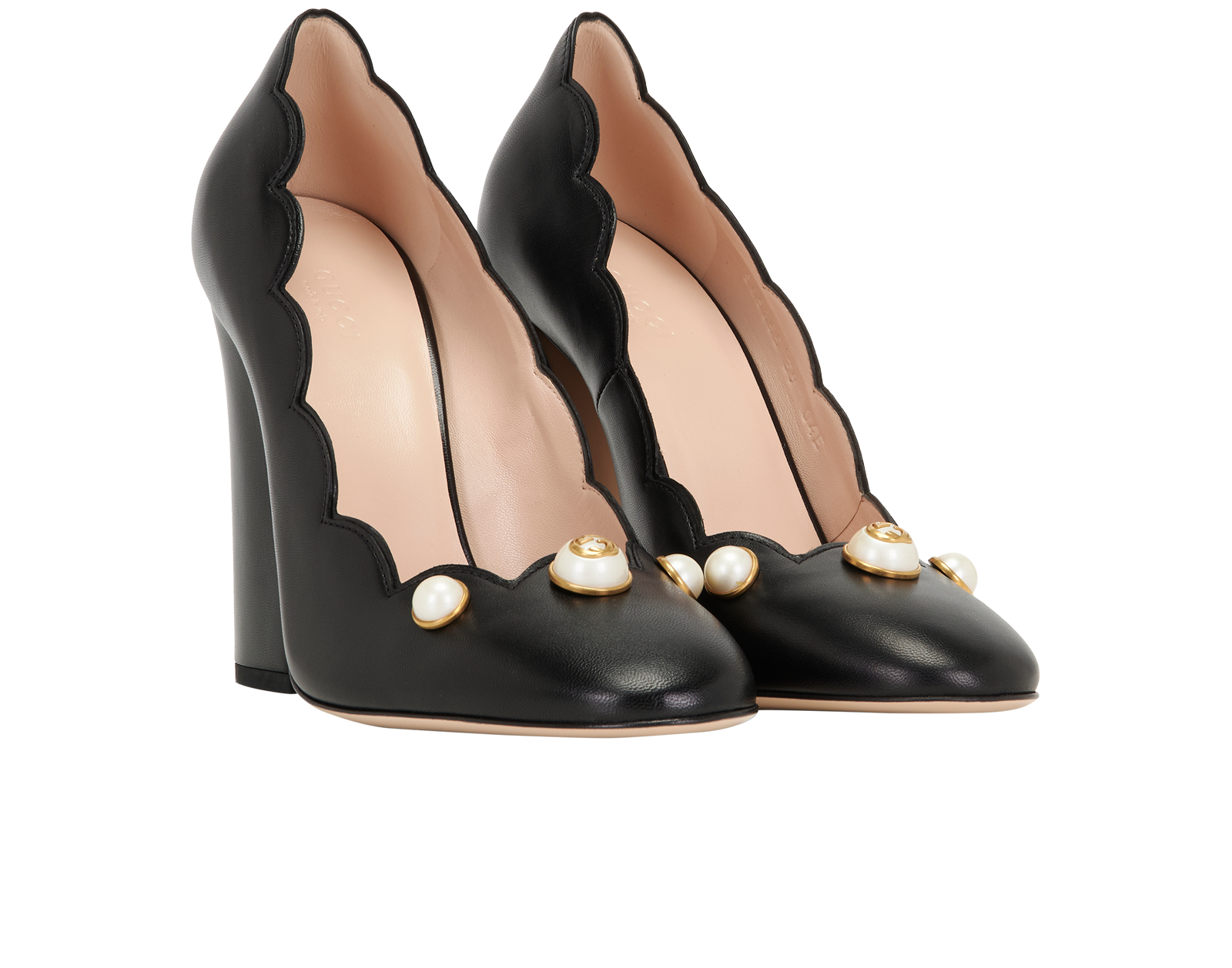 Gucci GG Pearls Pumps, &pound;350, Shoes, Black, Leather/Pearl, Side view