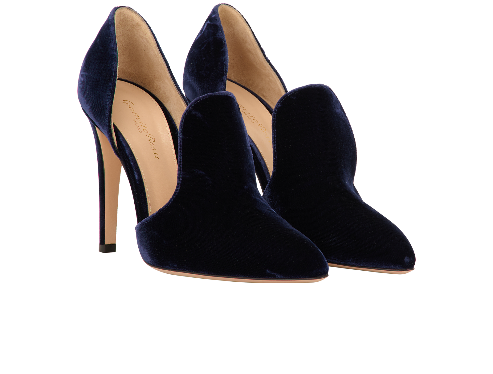 Gianvito Rossi Moret Heels, &pound;175, Shoes, Blue, Velvet, Side view