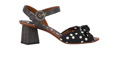 Dolce & Gabbana Polka Dots Heel Sandals, &pound;195, Shoes, Black/White, Fabric/Leather, Front view